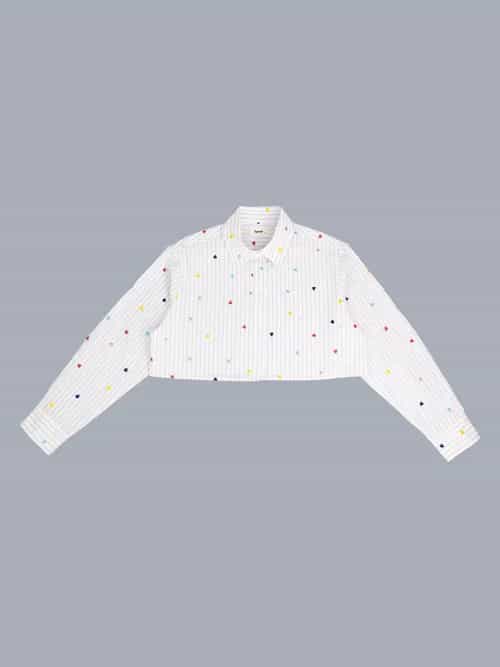 女裝彩虹心形刺繡條紋短版襯衫 thumbnail image